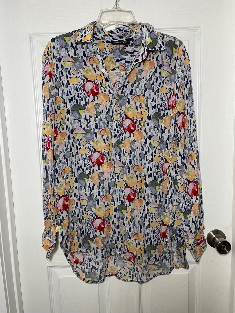 APNY Multicolor Abstract-Print Henley Style Tunic High Low Shirt